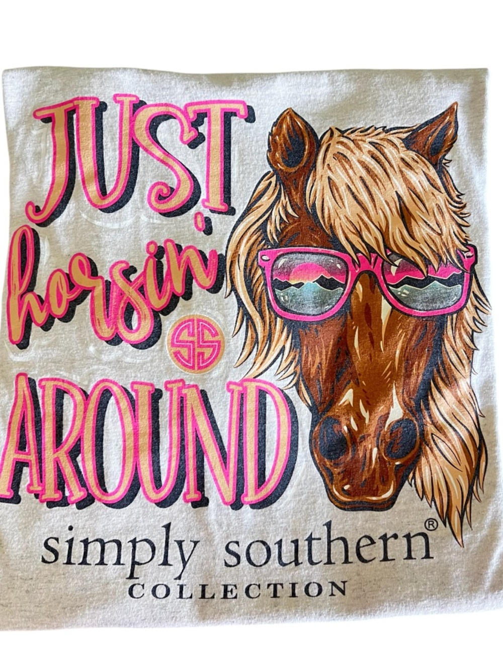 Simply Southern “Just Horsin Around” Horse Graphic Long Sleeve T-Shirt Gray L